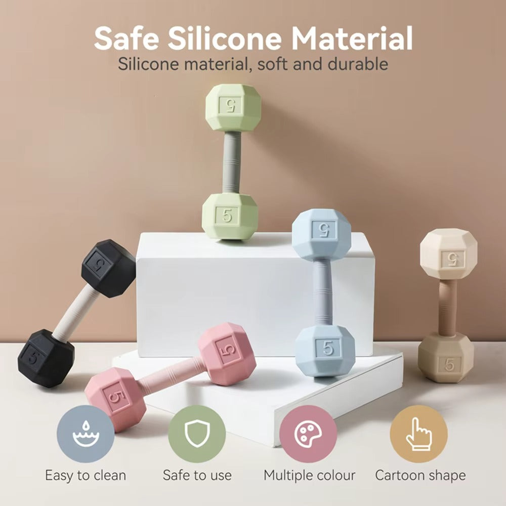 Silicone Baby Dumbbell Teether & Rattle (0–12 Months)