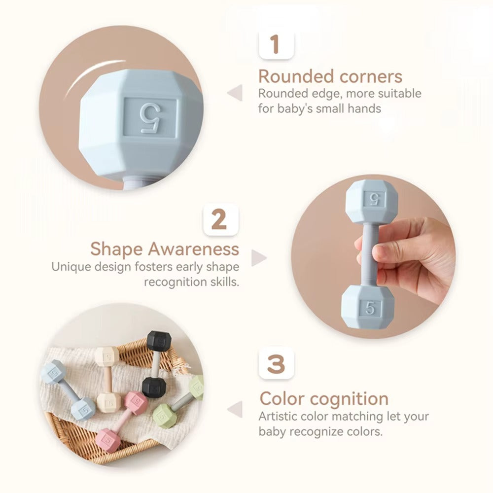 Silicone Baby Dumbbell Teether & Rattle (0–12 Months)