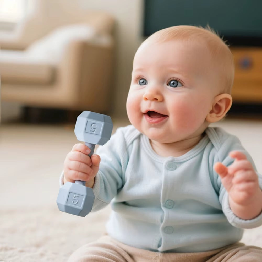 Silicone Baby Dumbbell Teether & Rattle (0–12 Months)