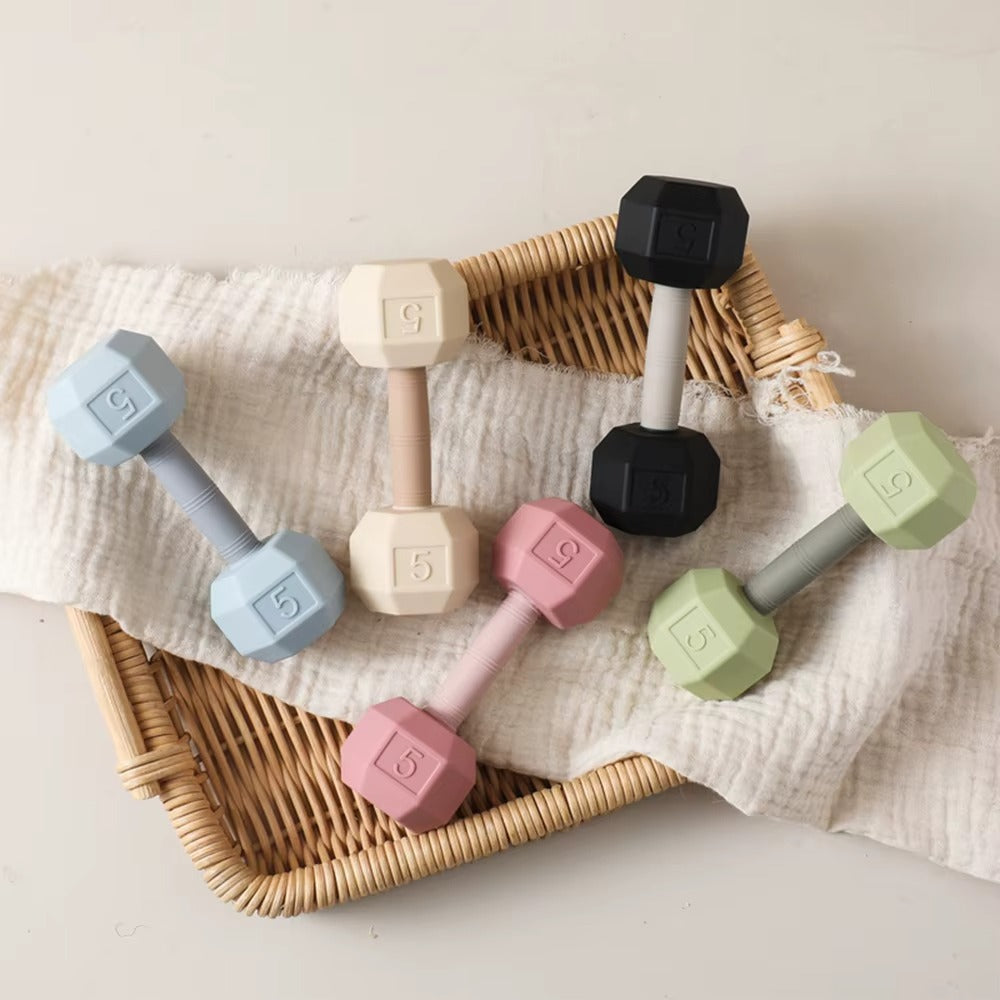 Silicone Baby Dumbbell Teether & Rattle (0–12 Months)
