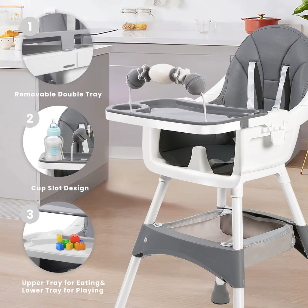 Convertible Baby High Chair with Double Tray